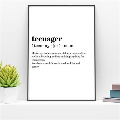 Teenager Definition Print Funny Teenager Print Birthday Etsy Uk