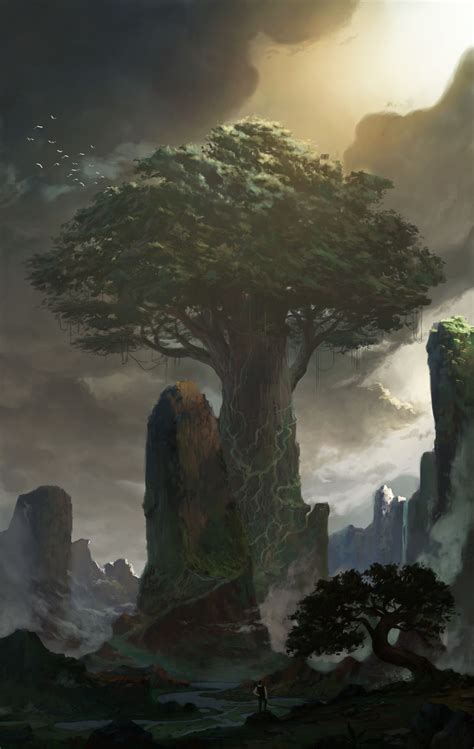 Artstation Giant Tree Hu Ni Sin Fantasy Landscape Fantasy Art