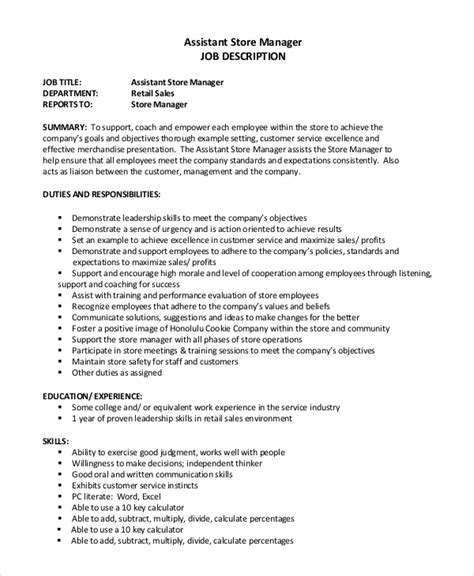 Bachelor's degree in business management or related ability to evaluate business and financial indicators. FREE 10+ Sample Assistant Manager Job Descriptions in PDF ...