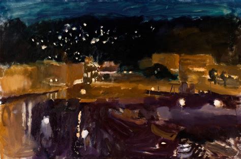 Annabel Gault Harbour At Night Prussian Blue Sky Painting Blue Sky