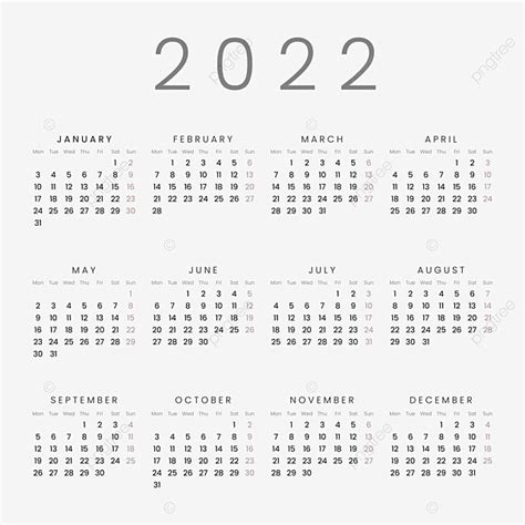 Calendario 2022 En Estilo Minimalista Y Sencillo Png Calendario 2022