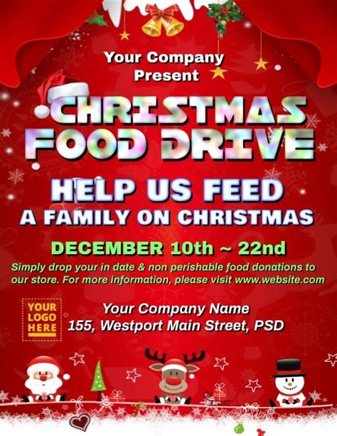 Christmas Food Drive Flyer Template In 2021 Fundraising Poster