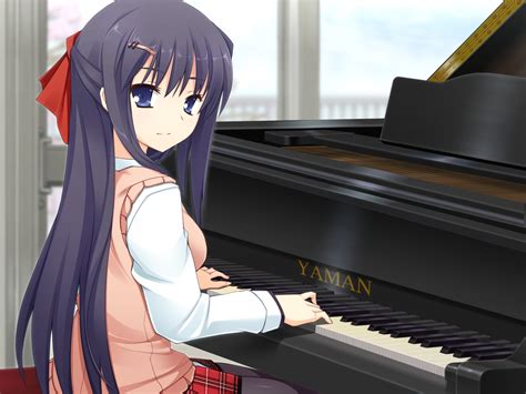 Wallpaper Blue Hair Anime Girl Play Piano 2560x1440 Qhd Picture Image