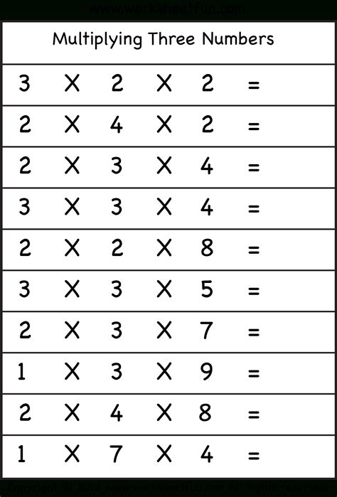 Multiplying 3 Numbers Ks2 Worksheet