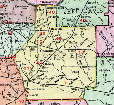 Coffee County Georgia 1911 Map Rand Mcnally Douglas Nicholls Broxton