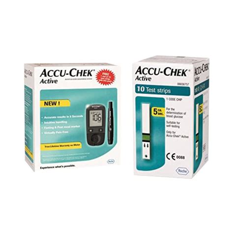Accu Chek Active Blood Glucose Meter Kit Box Of 10 Test Strips Free