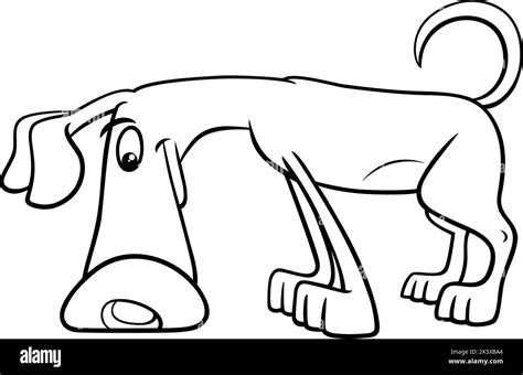 Black And White Cartoon Illustration Of Funny Sniffing Dog Animal