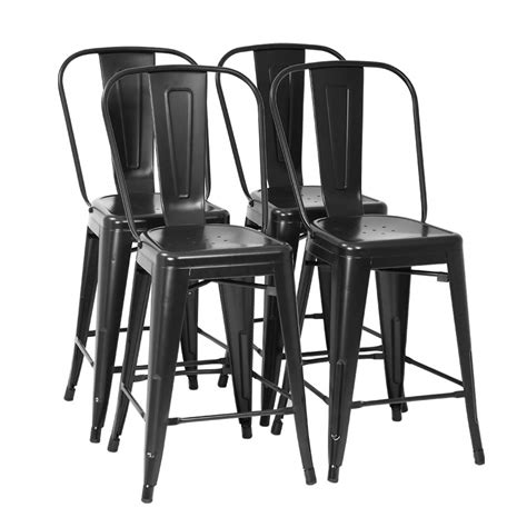 Buy Metal Bar Stool Set Of 4 Counter Height Barstool With Back 24