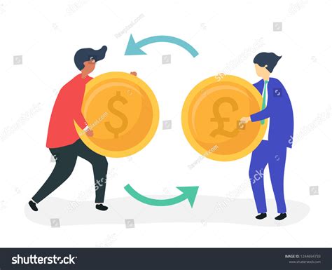Characters Two Businessmen Exchanging Currency Illustration Stock