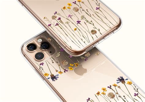 minimal pressed wild flower print phone case for iphone 11 pro xr x xs max 7 8 plus clear phone