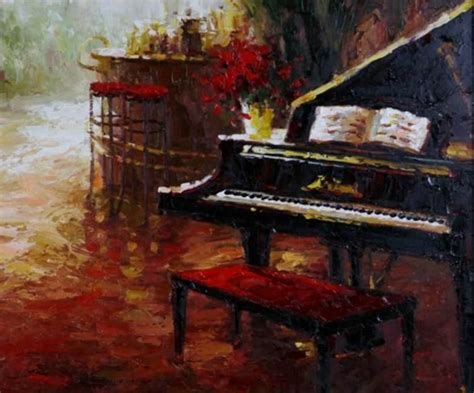 An Oil Painting Of A Piano And Bench