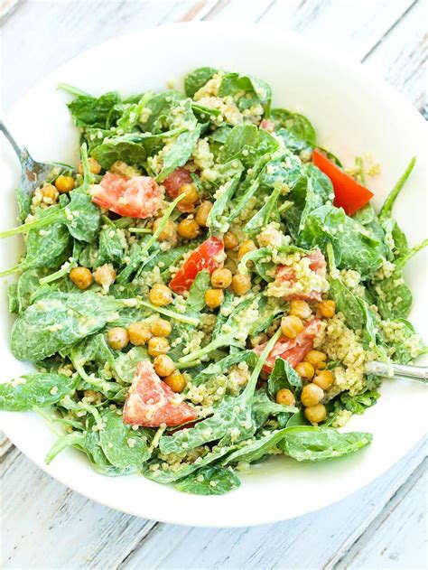 Whisk together the oil, vinegar, sugar, salt, tarragon and pepper. Loaded Spinach Salad with Creamy Avocado Basil Dressing - Happy Healthy Mama
