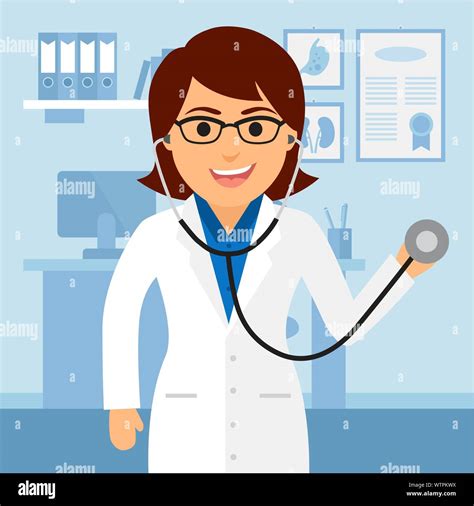 Medical Office Female Doctor Holding A Stethoscope Vector