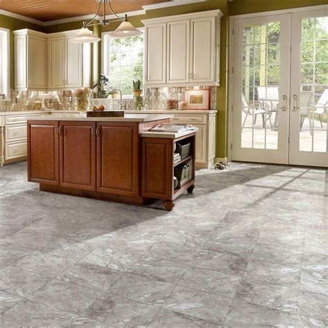 Trafficmaster Groutable White And Grey Travertine 18 In Width X 18 In
