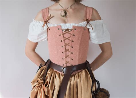 renaissance corset peasant bodice in pink rose gold with etsy