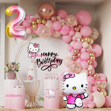 Pink Hello Kitty Balloon Garland Set Metal Rose Gold Multicolored
