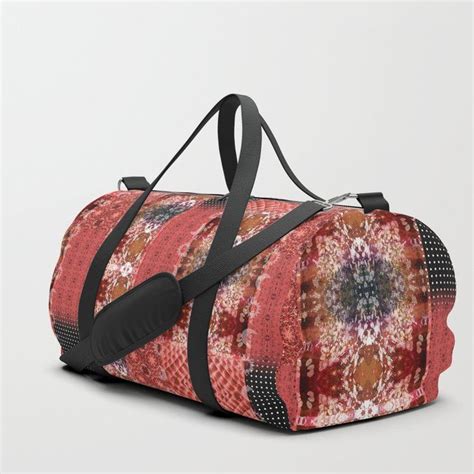 Boho Red Patchwork And Celestial Hippie Pattern Duffle Bag By Natural Design Bags Red Boho