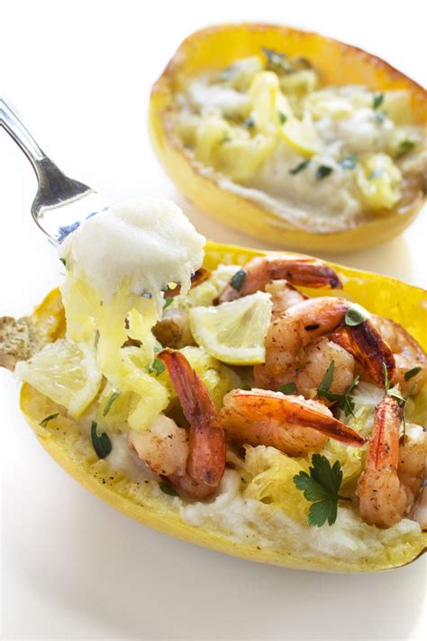 Creamy Spaghetti Squash With Shrimp Scampi Wife Mama Foodie