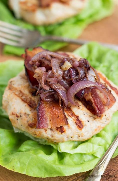 Goat Cheese Stuffed Turkey Burgers With Bacon Caramelized Onions
