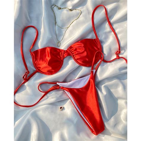 Sexy Bikini 2021 Swimsuit Solid Biquini Thong Bikini Set Hollow Out Swimwear Bathing Suit Women