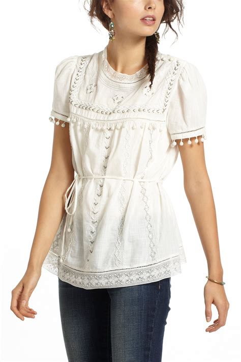Lyst Anthropologie Glinted Peasant Blouse In Natural