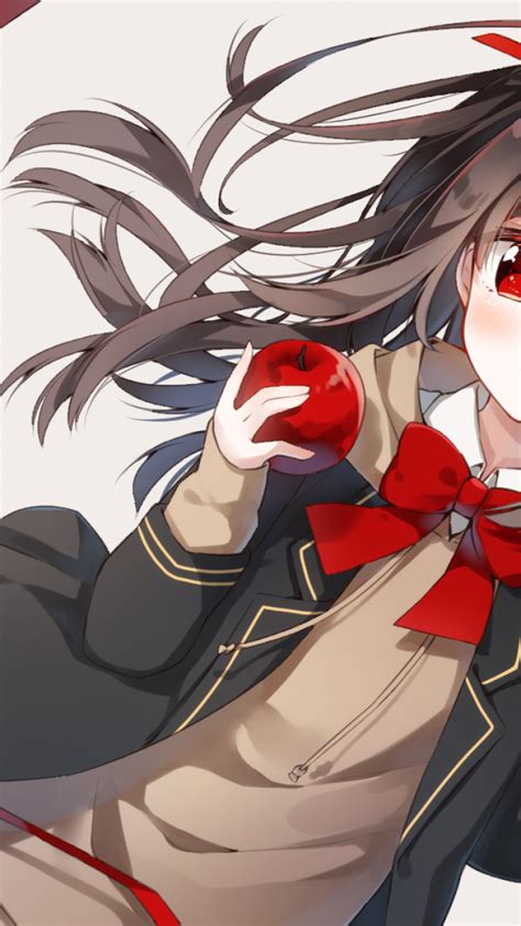 Anime Girl Brown Hair Ribbon Heart Cute Apple Cute Brown Hair