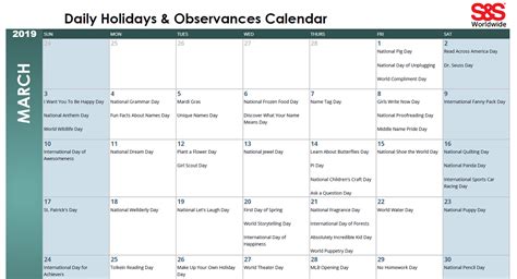April Daily Holidays And Observances Printable Calendar S