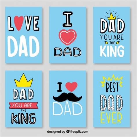 Set De Tarjetas Del Mejor Papá Azules Vector Gratis