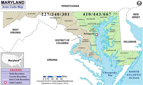 Maryland Area Codes Map Of Maryland Area Codes