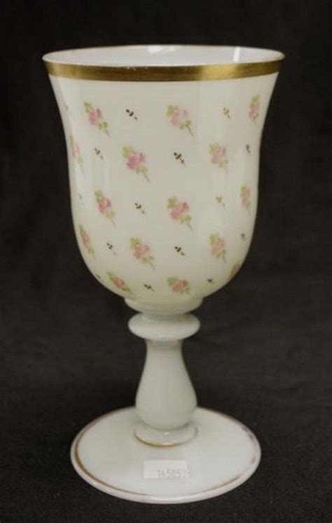 Victorian Hand Painted Milk Glass Goblet British Victorian Glass