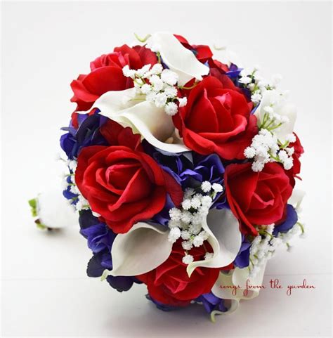 Red and white silk wedding bouquets. Red White & Blue Bridal Bouquet Roses Hydrangea Calla ...