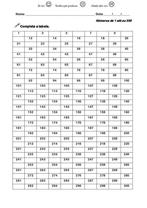 Números De 1 A 300 E Exercícios Missing Number Worksheets Word