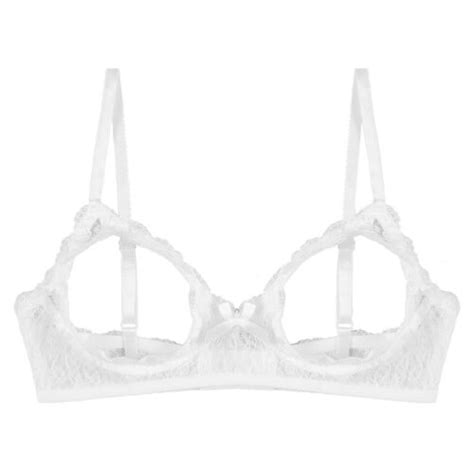 Womens Lace Open Cup Bra Exposed Bare Breasts Nipples Lingerie