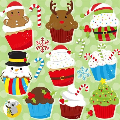 Christmas Cupcakes Clipart Png Clip Art Christmas Digital Images Etsy