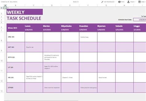 Weekly Task List Template For Excel Online