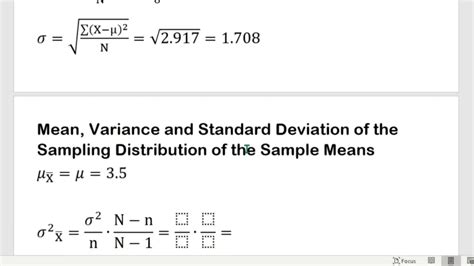 Computing The Mean Variance And Standard Deviation Of The Sampling