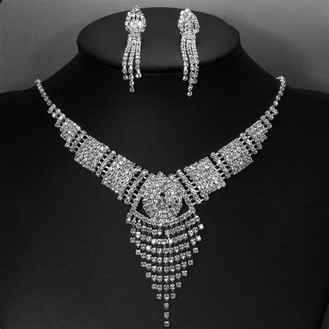 Online Love Crystal Bridal Jewelry Sets Silver Color Wedding Necklace Set For Women Jewelry