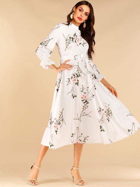 shein floral print pleated belted dress vestidos y faldas vestidos vestido moderno