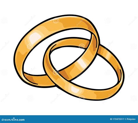 Two Golden Wedding Rings Color Vector Flat Illustration Stock Vector