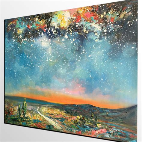 Abstract Art Original Artwork Starry Night Sky Painting Landscape A