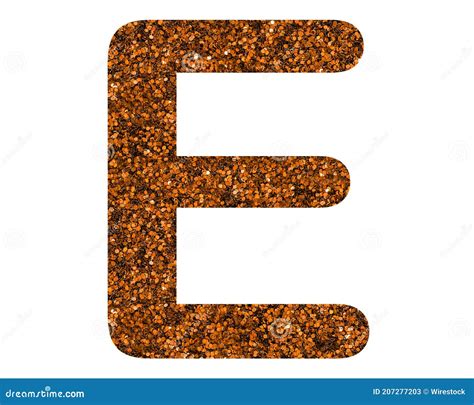 Glittery Brown Letter E On A White Isolated Background Stock Image