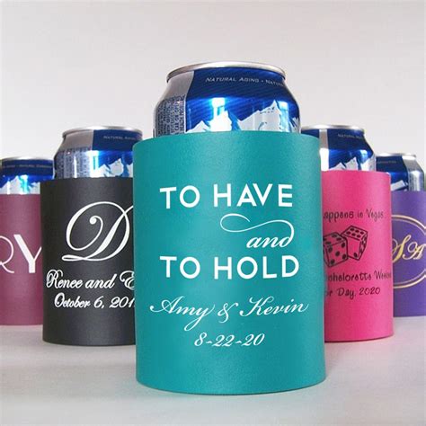 Thick Upright Foam Beer Can Koozies Personalized With Wedding Designs