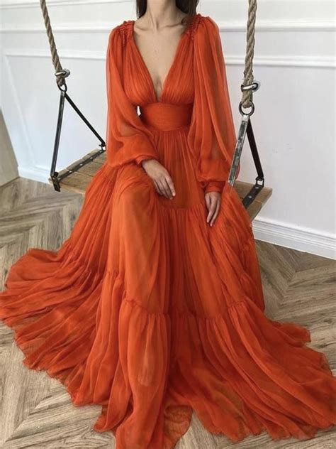 A Line Long Sleeves Light Burnt Orange Modest Prom Dresses Pd018 Prom Dresses Modest Orange