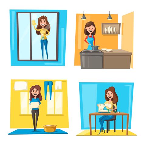 Household Chores Set With Woman Doing Housework 13053730 Vector Art At