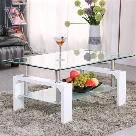 Mecor Rectangle Glass Coffee Table White Modern Side Coffee