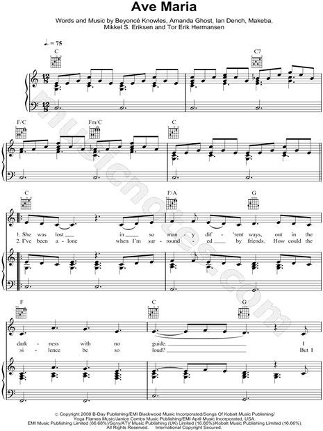 Beyoncé Ave Maria Sheet Music Download And Print In 2019 Piano