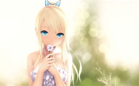 Hintergrundbilder Blond Blumen Lange Haare Anime Mädchen Blaue Augen Natur Kunstwerk