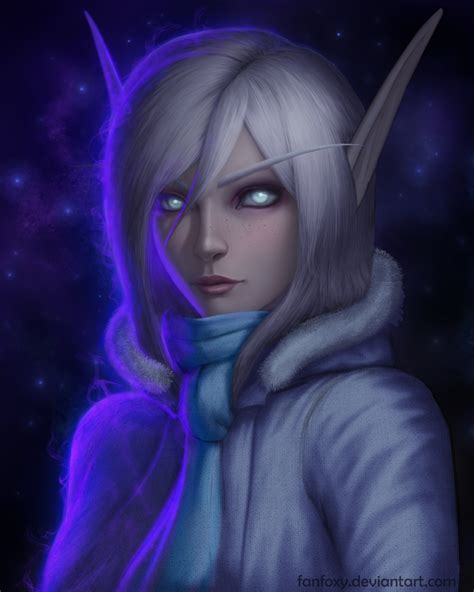 Wallpaper Fanfoxy Drawing Women Elves Silver Hair Glowing Eyes Freckles Looking At
