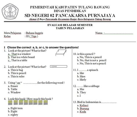 Soal Bahasa Inggris Kelas Sd Reverasite