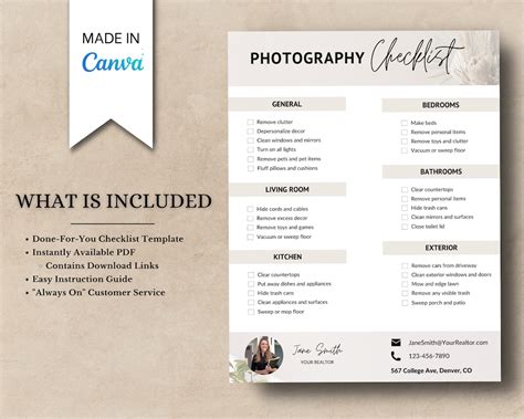 Photography Checklist Canva Template Real Estate Marketing Etsy